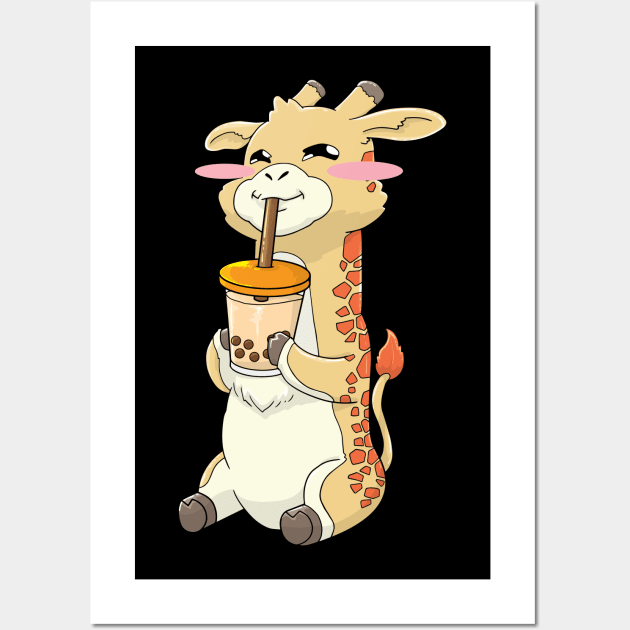 Giraffe Bubble Tea Boba Drink Kawaii Cute Wall Art by KAWAIITEE